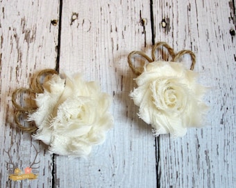 Rustic Wedding Shoe Clips - Burlap Twine & Chiffon - Wedding  Ivory cream - Flower Girl