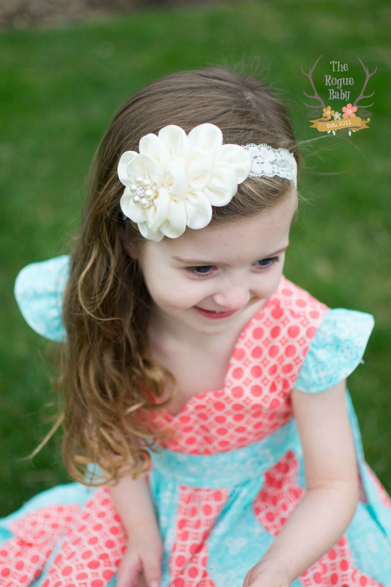 Ivory Cream Headband Pearl Rhinestone Photo Prop Newborn Infant Baby Toddler Girls Adult Wedding image 2