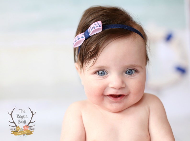 Pink & Navy Blue Anchor Nautical Headband Newborn Infant Baby Toddler Girls Preemie image 1