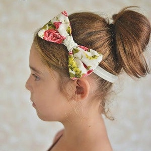 Floral Roses Fabric Bow Headband - Newborn Infant Baby Toddler Girls Adult Wedding Flower Girl Secret Garden