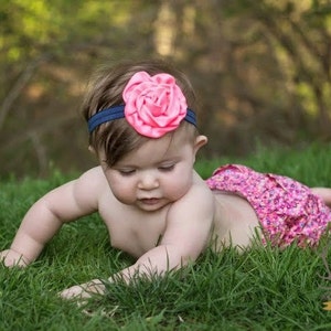 Neon Pink & Navy Blue Headband - Newborn Baby Toddler Girls Adult - Bright Pink