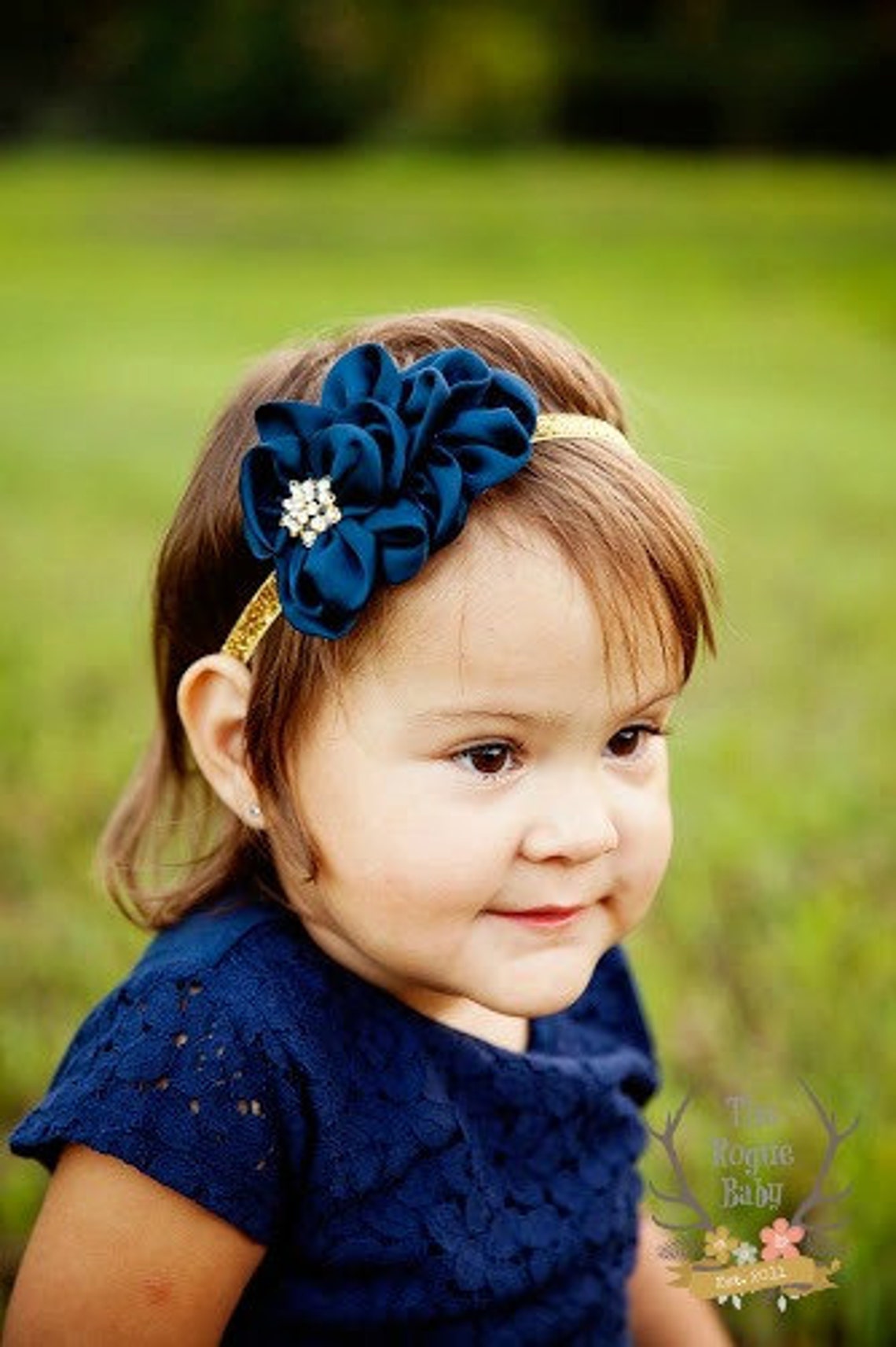 Navy Blue & Gold Glitter Headband Gold Metal Tone Rhinestone Etsy