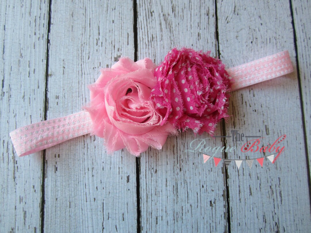 Pink Polka Dot Flower Headband: Shabby Chic Baby Girl Headband - Etsy