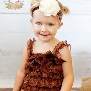 Ivory Cream Rose with Brown Glitter Headband Chiffon Glitter Elastic Fall Autumn Back to School Baby Newborn Flower Girl Fall Wedding image 4