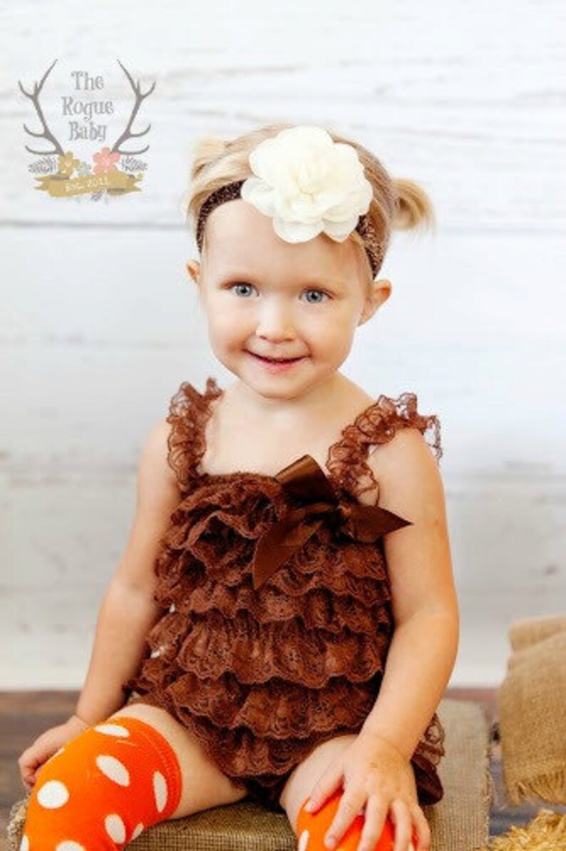 Ivory Cream Rose with Brown Glitter Headband Chiffon Glitter Elastic Fall Autumn Back to School Baby Newborn Flower Girl Fall Wedding Bild 4