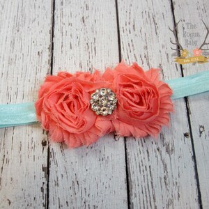 Aqua & Coral Baby Headband -  Photo Prop - Newborn Infant Toddler Girls Adult Wedding Flower Girl Headband