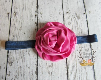 Fuchsia Pink & Navy Blue Headband - Newborn Baby Toddler Girls Adult - Pink - Headband - Photo Prop - Nautical - Baby Gift - Summer Headband