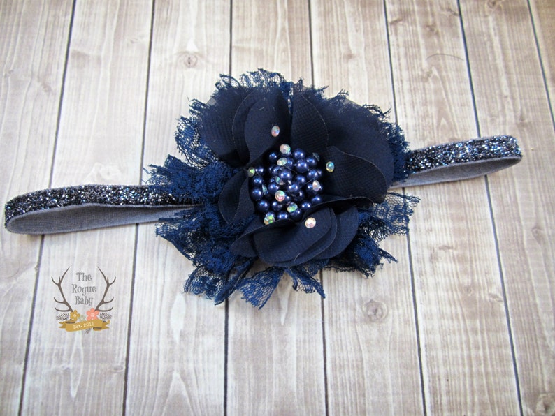 Navy Blue Headband Your Choice Pink or Navy Glitter Elastic Etsy