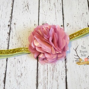 Dusty Rose Satin & Gold Glitter Headband - Photo Prop -  Baby Infant Toddlers Girls Women Posh Hair Accessories Photo Prop