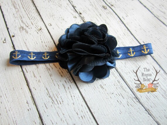 Beautiful Midnight Blue and Gold Headband Navy Gold Headband With Satin Tulle Flower - Glitter - Dark  main image 2