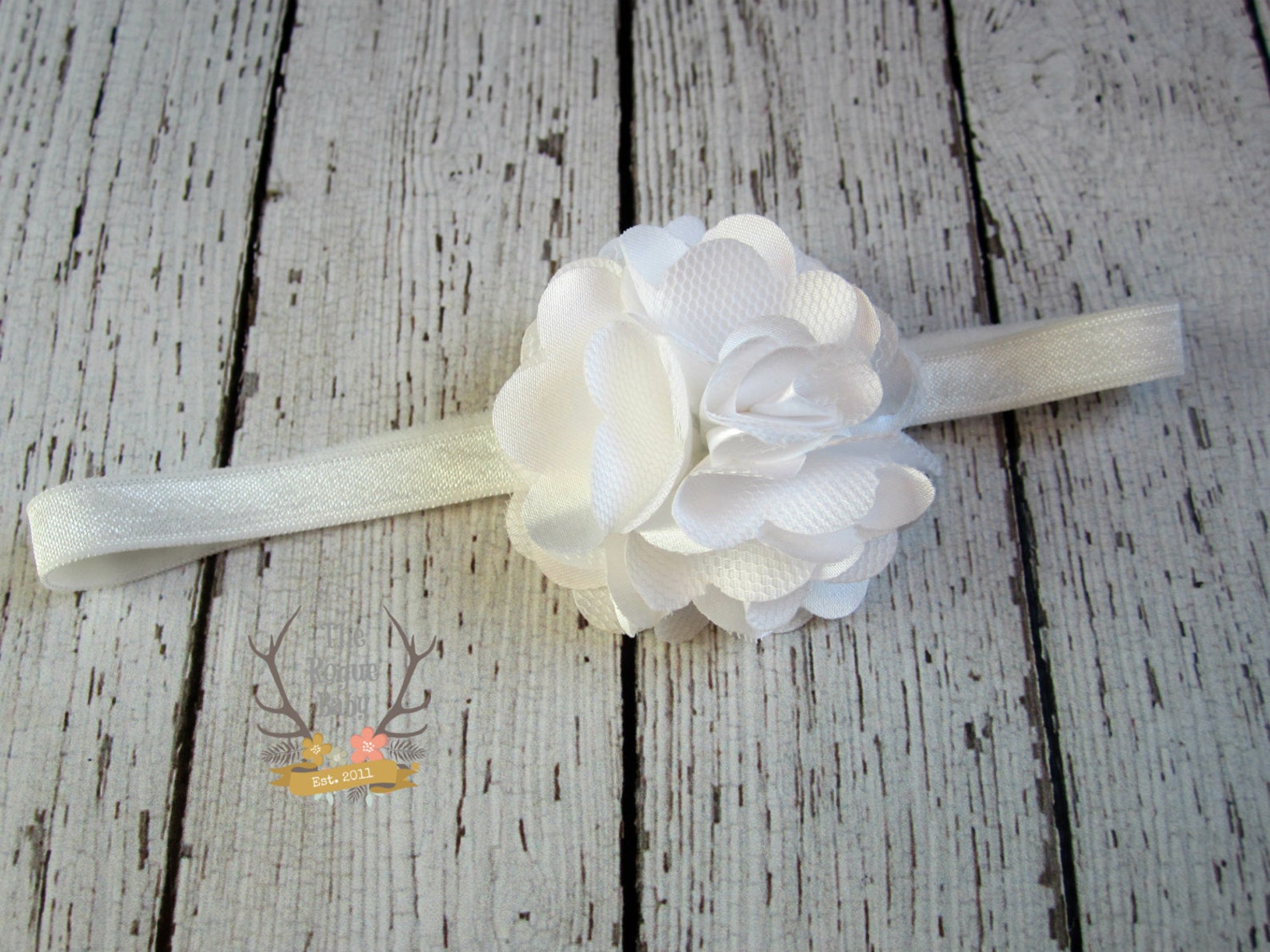 Petite White Headband With Satin & Tulle Baby Headband Etsy