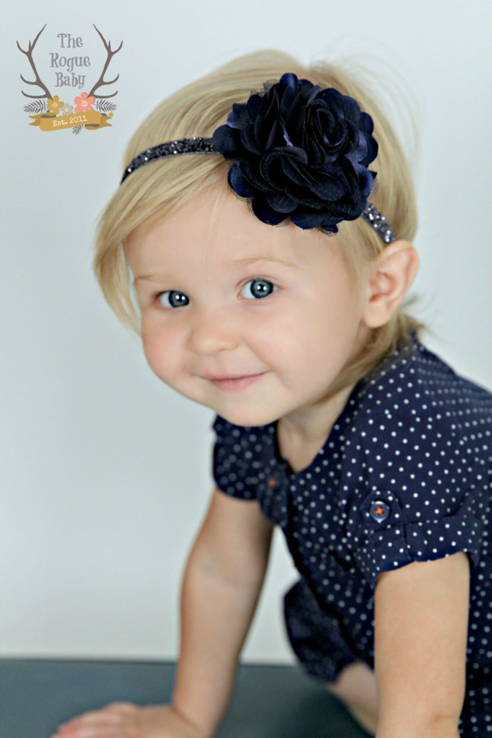 Navy Blue Glitter Headband With Satin & Tulle Midnight Blue Etsy