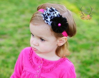 Hot Pink and Zebra Headband Black White Pearl  Baby Toddler Child Girl to Adult sizing available