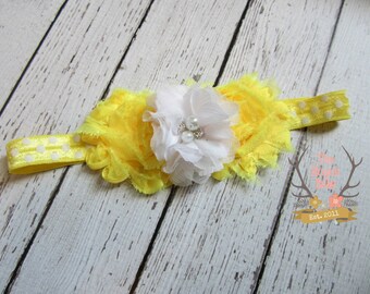 Yellow & White Spring Headband -  Photo Prop - Newborn Infant Baby Toddler Girls Adult Flower Girl Wedding You are My Sunshine