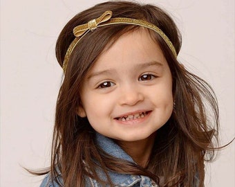 Gold Bow Headband - Petite Baby Headband - Glitter - Gold Headband - Bow - Photo Prop - Newborn Infant Baby Toddler Girls Preemie