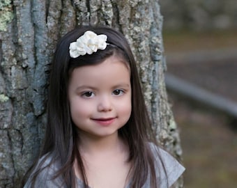 Ivory Cream Headband Pearl -  Photo Prop - Newborn Infant Baby Toddler Girls Adult Wedding Flower Girl Ivory Satin Pearls