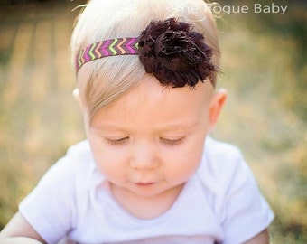Fall Headband - Chevron - Brown Hot Pink Green - Back to School -   Baby Newborn Toddlers Girls Women