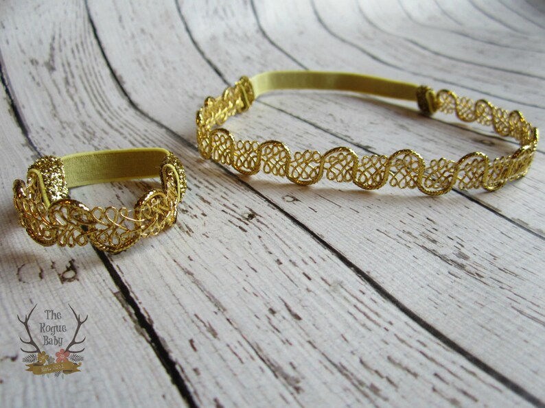 Girls Metallic Gold Boho Headband & Bracelet Set Gold Headband Metallic Headband Baby Headband Gold Bracelet Halo Headband Gold image 5