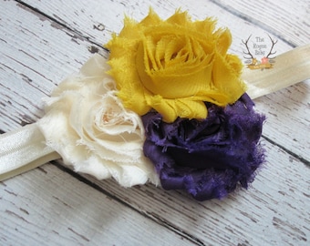 Mustard Yelow Purple Cream Baby Headband Plum Royal Purple Ivor - Newborn Infant Baby Toddler Girls Adult Wedding Spring