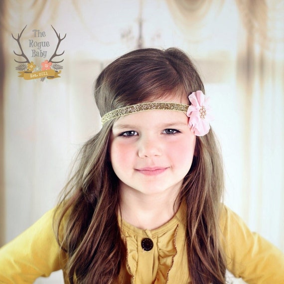 Gold Glitter Pink Baby Headband Rhinestone Bling Newborn