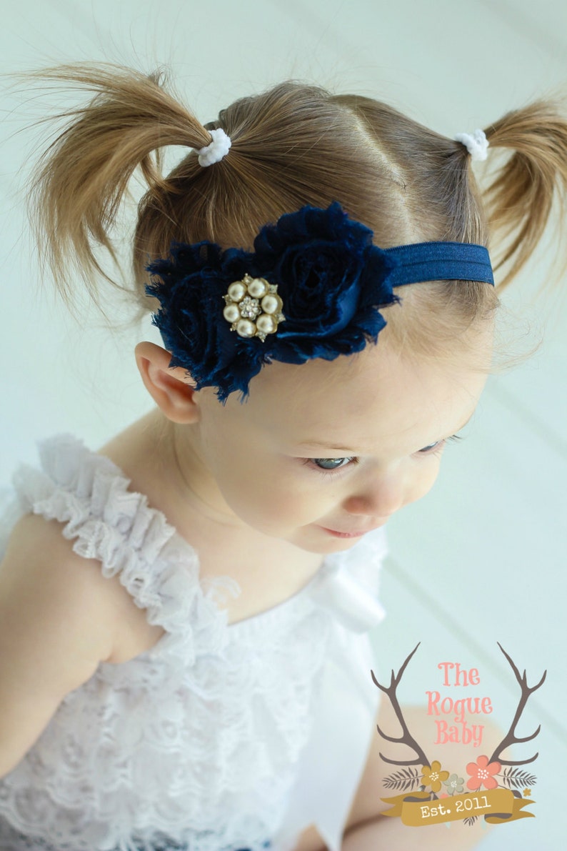 Sash & Headband Set Navy Blue Chiffon Satin Pearl Rhinestone Etsy