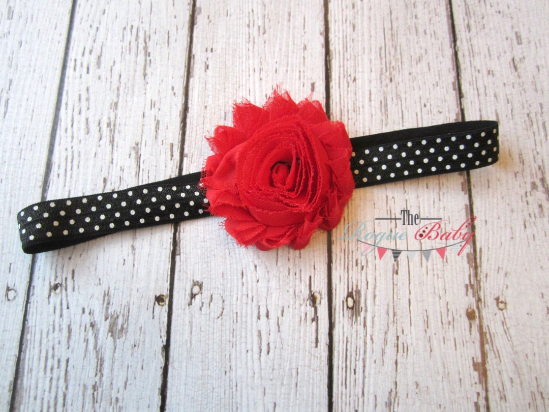 Black White Polka Dots With Red Flower Headband - Baby Newborn Infant ...