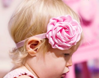 Pink Baby Girl Headband -  Satin Flower - Baby Newborn Infant Toddler Girls Adult