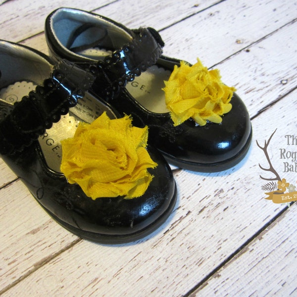 Mustard Yellow Chiffon Rosette Shoe Clips. Wedding Photo Prop Baby Toddlers Girls Women Dress Shoes Flower Girl