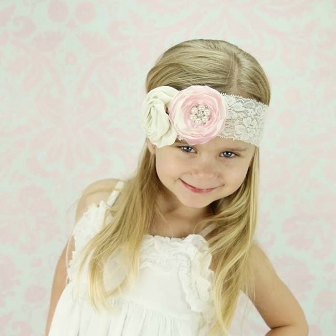 The Vintage Princess Ivory & Pink Lace Headband - Cream  display picture 2