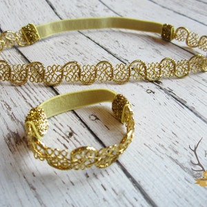 Girls Metallic Gold Boho Headband & Bracelet Set Gold Headband Metallic Headband Baby Headband Gold Bracelet Halo Headband Gold image 3