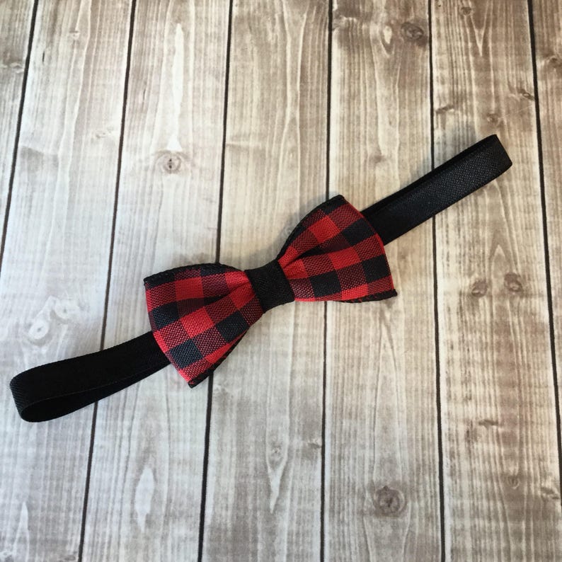 Petite Buffalo Plaid Hair Bow Headband Red Black Checkered Fabric image 1