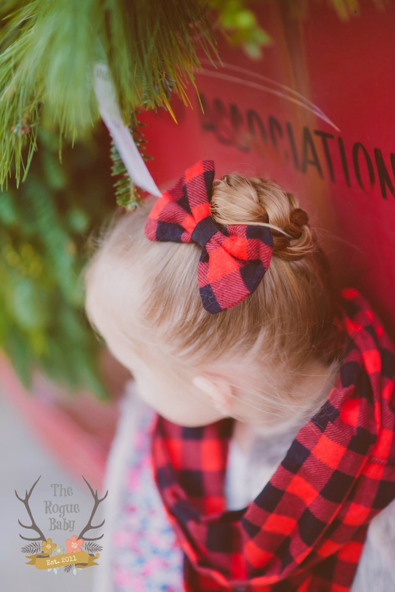 Buffalo Plaid Bow Blue & Black Flannel Fabric Hair Bow Clip image 2