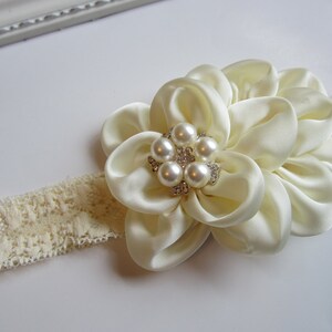 Ivory Cream Headband Pearl Rhinestone Photo Prop Newborn Infant Baby Toddler Girls Adult Wedding image 4