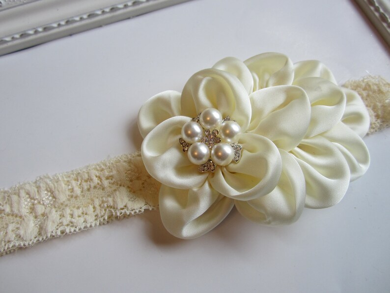 Ivory Cream Headband Pearl Rhinestone Photo Prop Newborn Infant Baby Toddler Girls Adult Wedding image 4