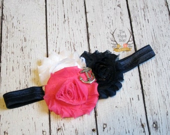 Nautical Anchor Headband - Navy Blue Hot Pink White Baby Headband - Newborn Infant Baby Toddler Girls Adult Nautical