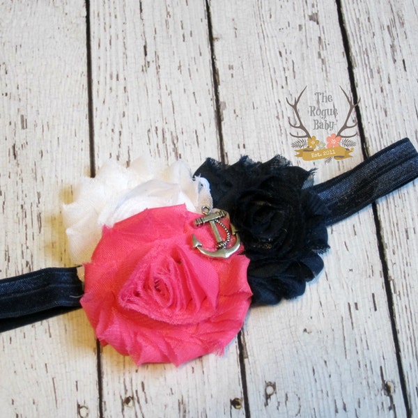 Nautical Anchor Headband - Navy Blue Hot Pink White Baby Headband - Newborn Infant Baby Toddler Girls Adult Nautical