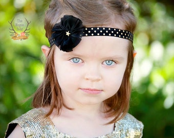 Baby You're a Star Headband - Black & Metallic Gold Polka Dot Baby Headband  - Newborn Infant Baby Toddler Girls  -