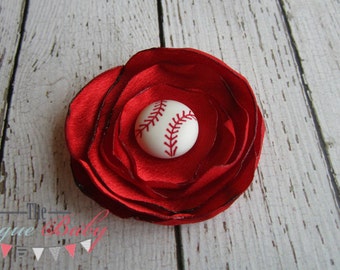 Satin Baseball Hair Flower - You Choose Red or White - Game Day Glam - Photo Prop