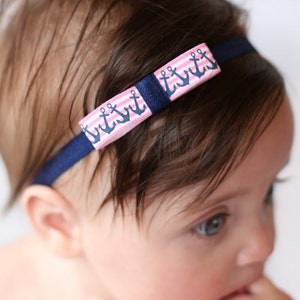 Pink & Navy Blue Anchor Nautical Headband Newborn Infant Baby Toddler Girls Preemie image 3