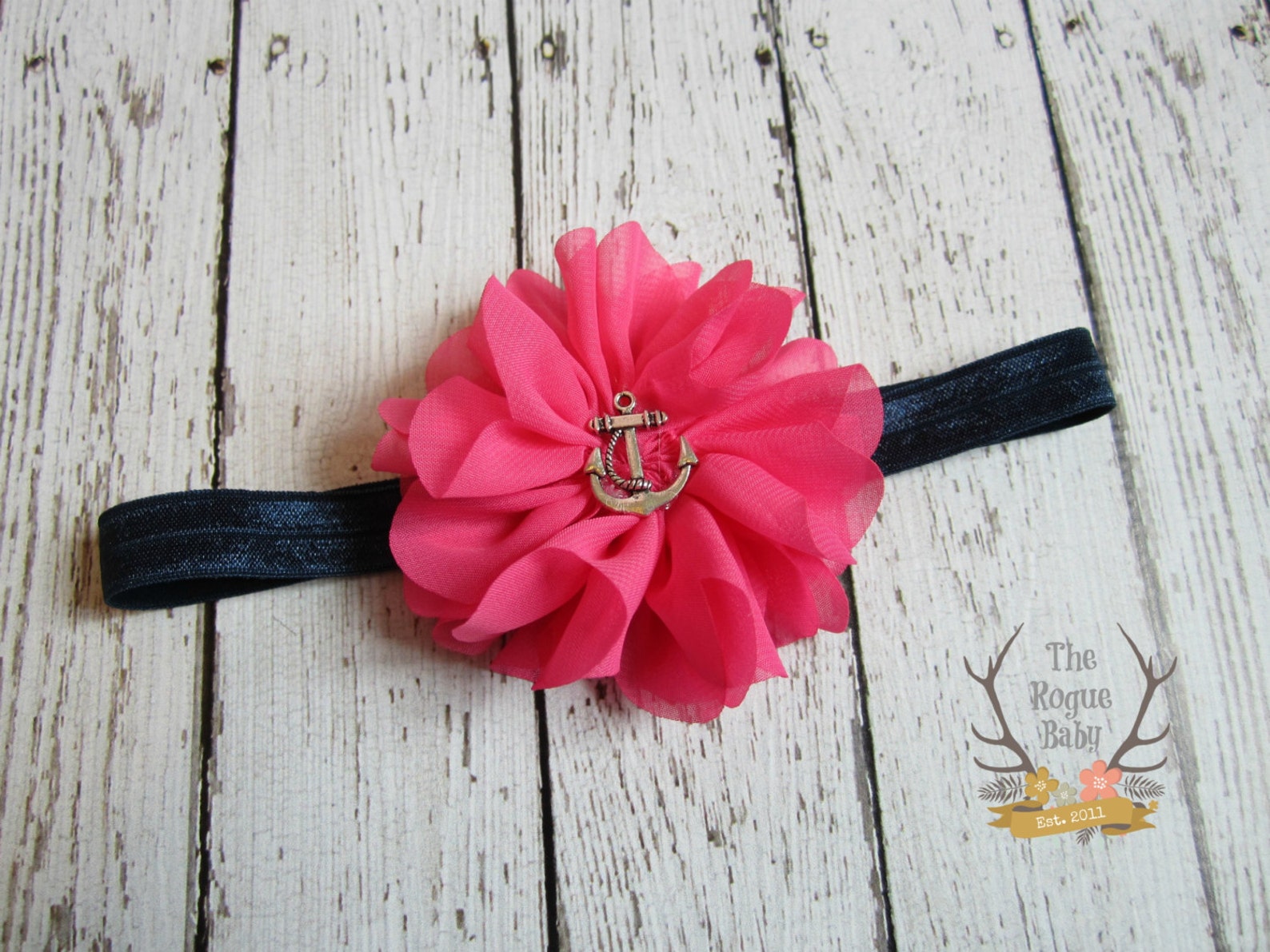 Nautical Anchor Headband Hot Pink & Navy Blue Newborn Etsy