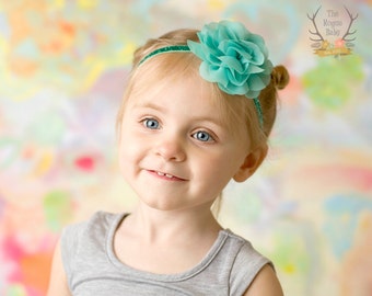 Aqua Glitter Baby Headband - Chiffon Rose Flower - Photo Prop - Newborn Infant Toddler Girls Adult Wedding Pastel Light Aqua Baby Headband