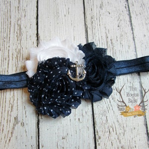 Navy Blue & White Anchor Headband Nautical Anchor Headband Navy White Baby Headband Newborn Infant Baby Toddler Girls Adult image 1