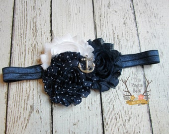 Navy Blue & White Anchor Headband - Nautical Anchor Headband - Navy - White - Baby Headband - Newborn Infant Baby Toddler Girls Adult