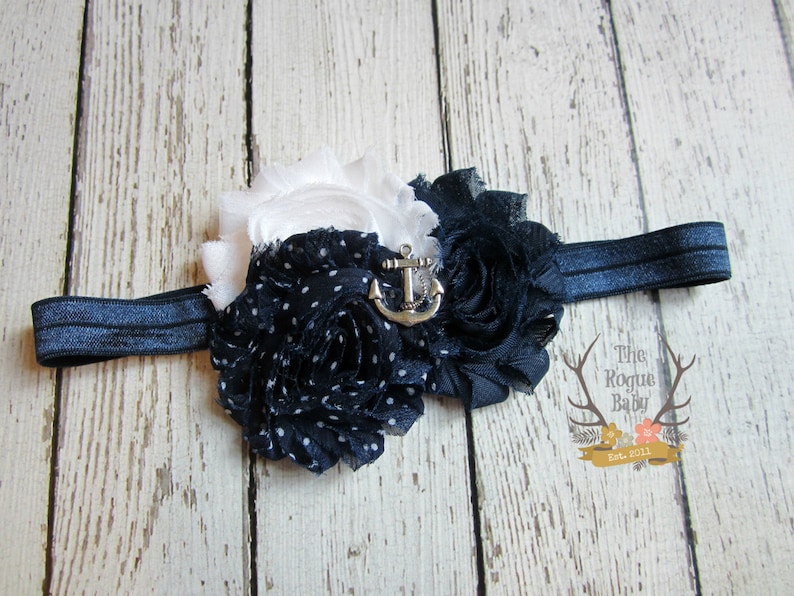 Navy Blue & White Anchor Headband Nautical Anchor Headband Navy White Baby Headband Newborn Infant Baby Toddler Girls Adult image 1