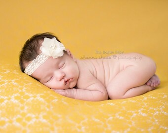 Cream Lace Headband- Newborn - Baby Headband - Photo Prop - Petite Headband - Preemie - Rhinestone Pearl - Vintage Style Lace - Ivory - Lace