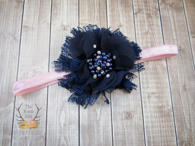 Navy Blue Headband Your Choice Pink or Navy Glitter Elastic Etsy