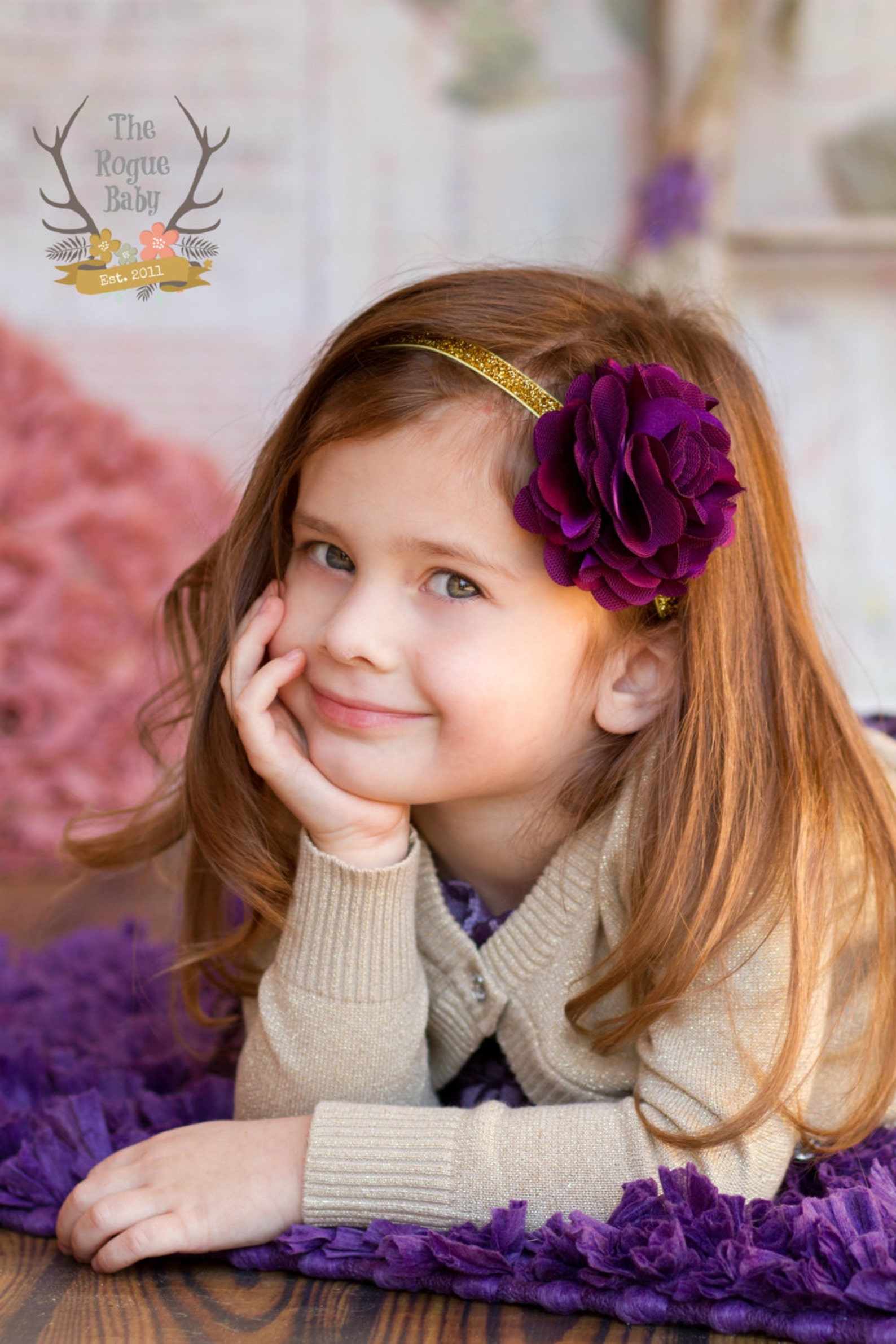 Baby Pink Satin & Gold Glitter Headband Photo Prop Baby Etsy