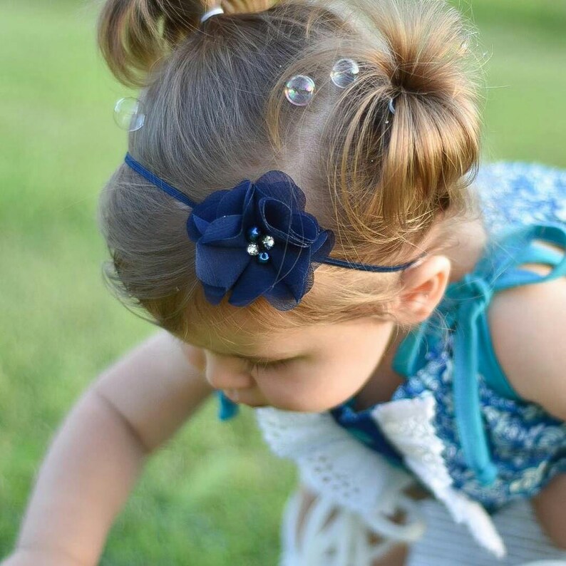 Newborn Baby Petite Headband. Photo Prop. Pink with Rhinestones & Pearls Preemie Wedding image 2