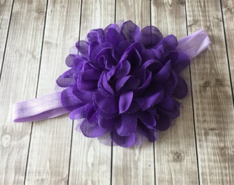 Lavender & Grape Purple - Large Flower Headband - Flower Girl Newborn Baby Infant Toddler - Wedding Lace Chiffon Flower Over the Top