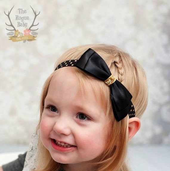 Black Headband with Gold Accent Stretch Headband in Black With Gold, Deco Inspired 1920 main image 2